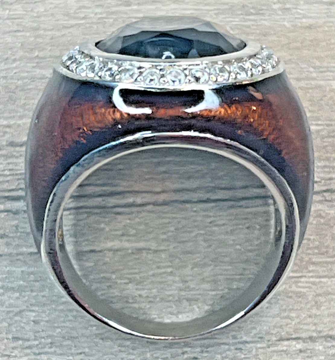 Men’s Vintage Pinky Ring Huge Brown Stone Enamel Rhinestone Halo Silvertone DBJ