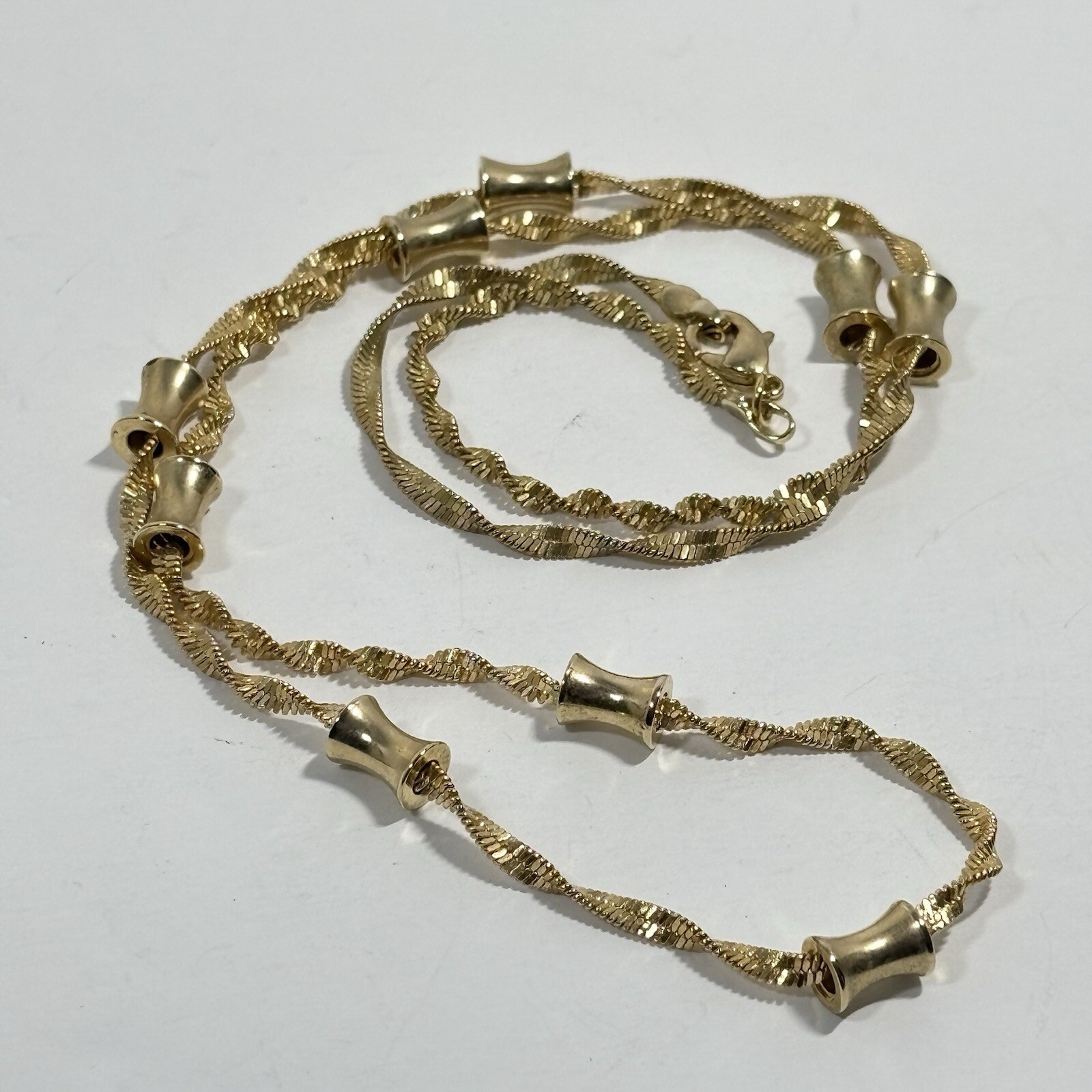 Vintage Gold Tone Twisted Chain Station Link Necklace Bar Beads 24″