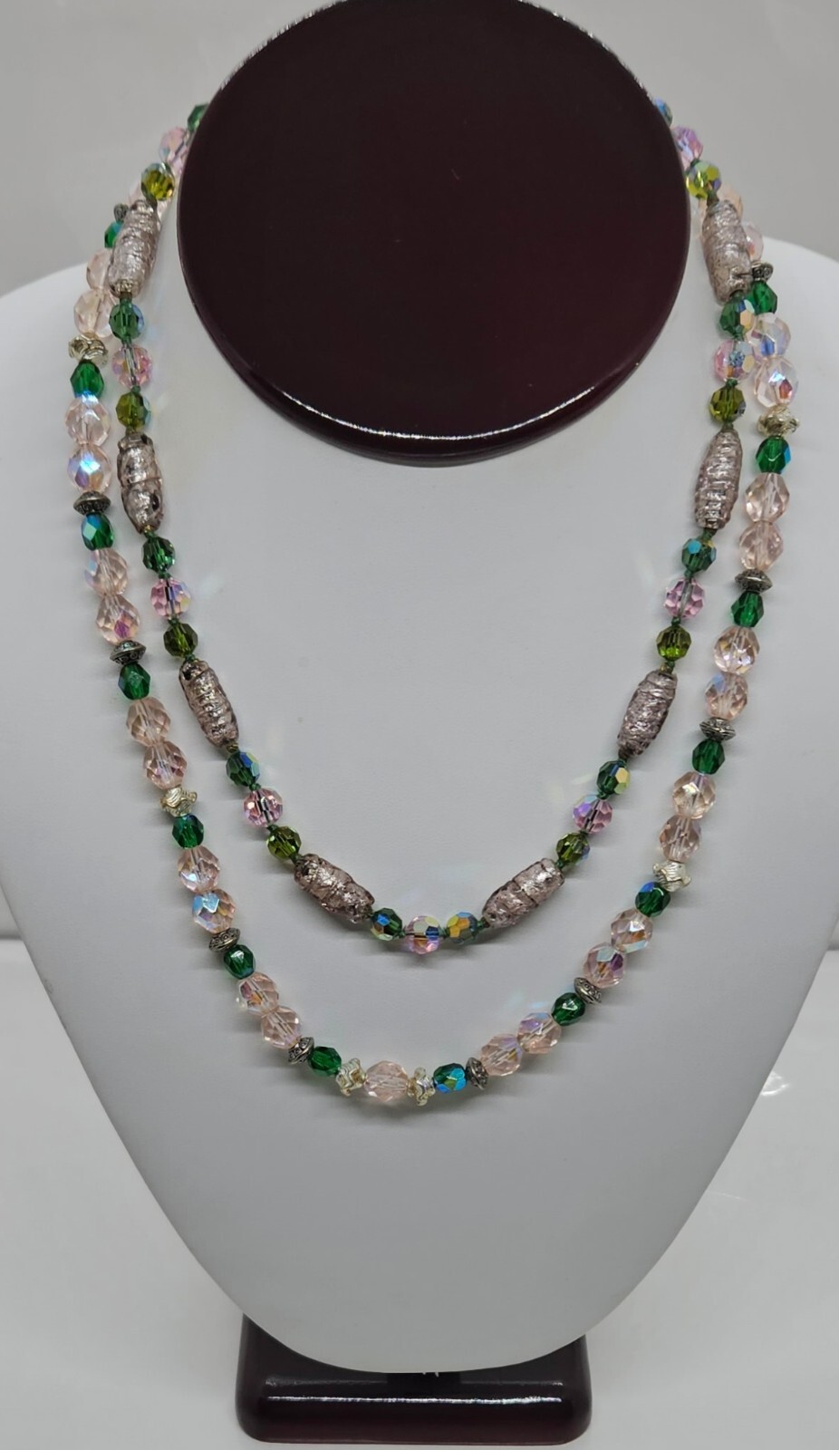 Vintage Art Glass Necklace Multicolor Beads Toggle Closure Lot of Two