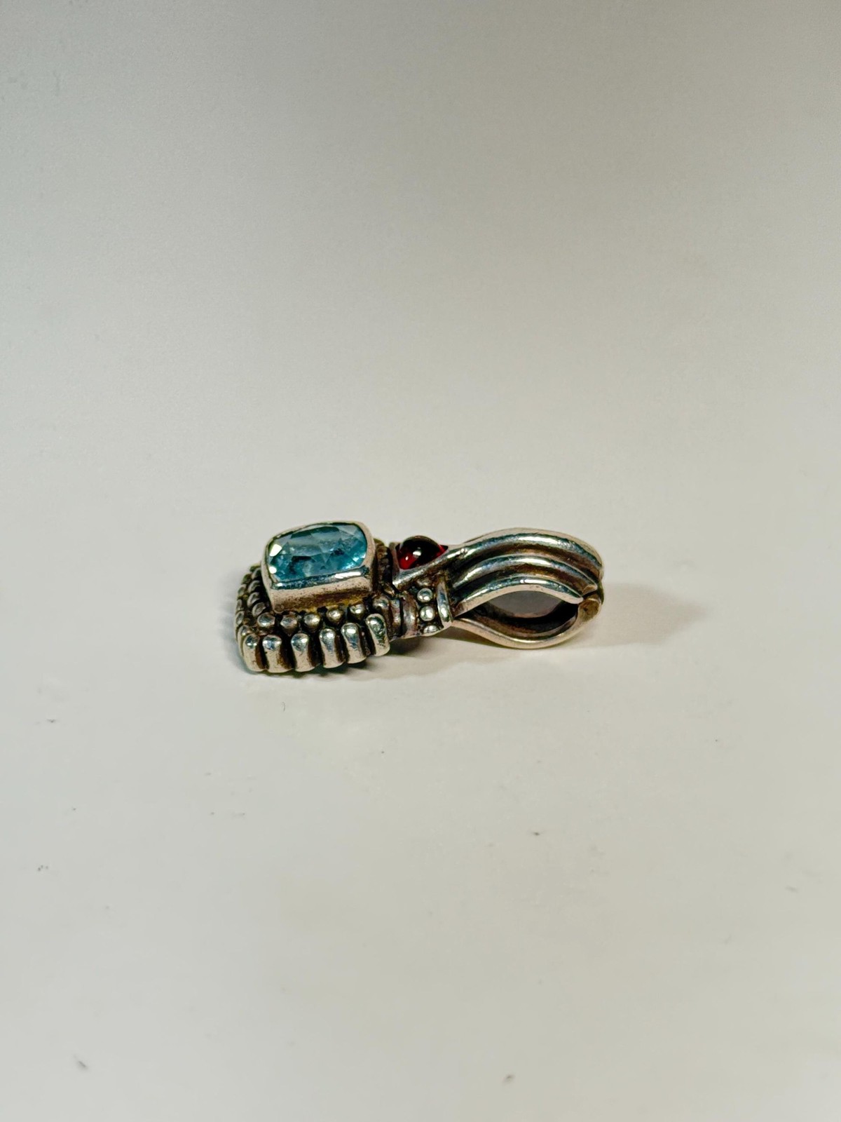 925 Sterling Silver Blue Topaz Garnet Pendant Enhancer Bail Square Bezel Drop