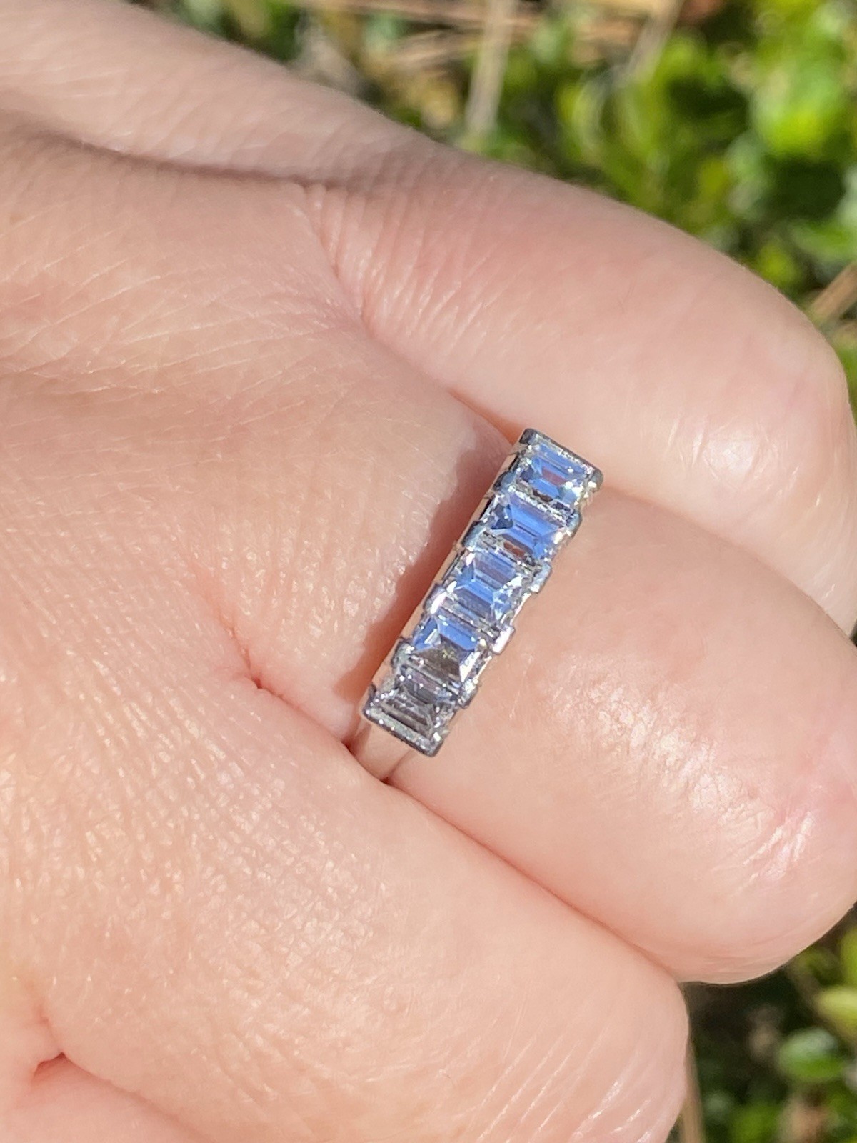 Estate Platinum 0.93TCW VS/F Quality Natural Emerald Diamonds Five Stone Ring