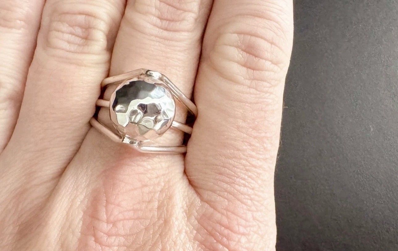 DDD Dominique Dinouart Sterling Silver Modernist Wire Bar Hammered Ball Ring 9
