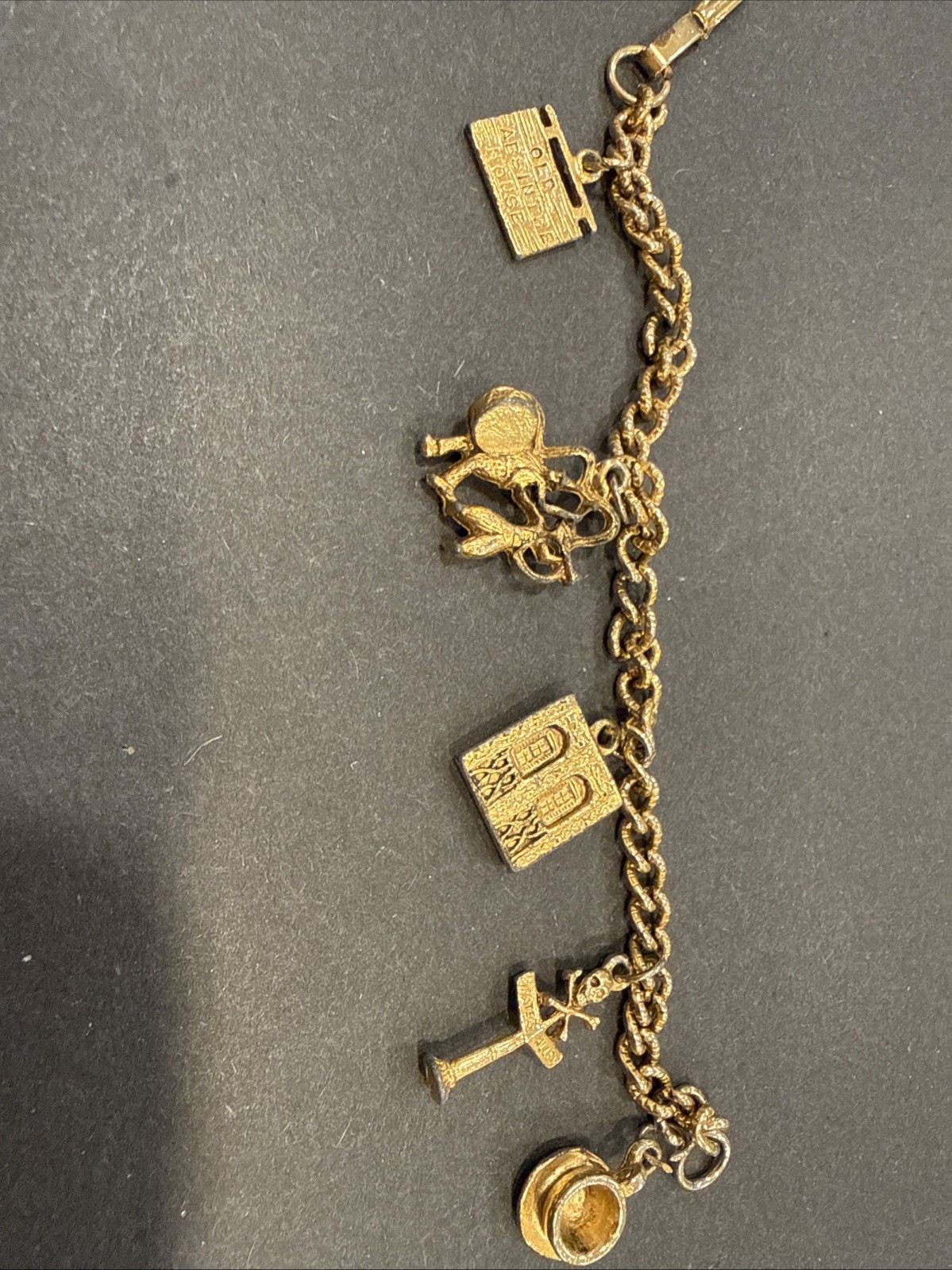 Vtg Coro Old Absinthe House Copper Bronze Tone Charm Bracelet New Orleans