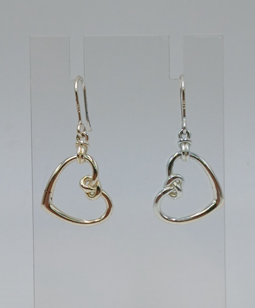VTG 925 Heart Knot Earrings 1.5in Drop Sterling Silver 2g Lightweight Openwork