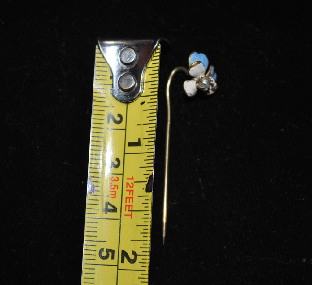 Antique Enamel Pansy Flower Brass Stick / Tie Pin with Faux Pearl victorian