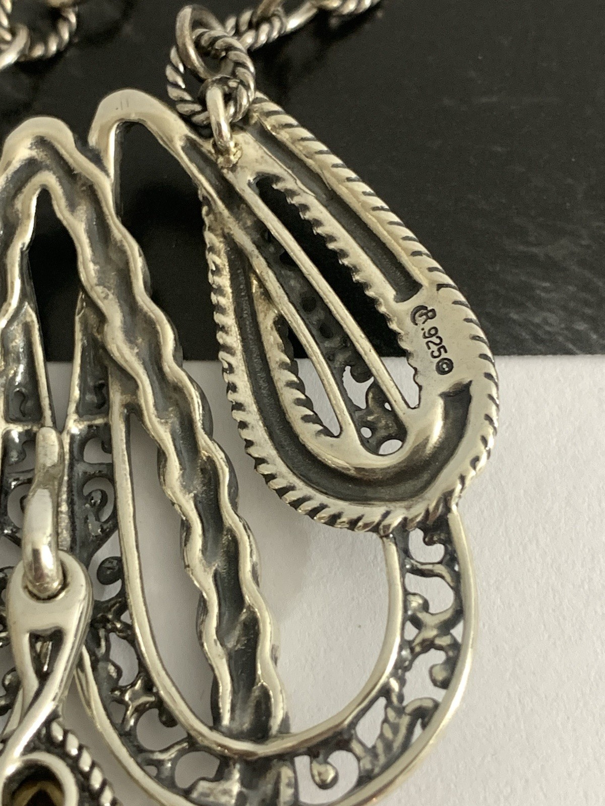 Carolyn Pollack 925 Sterling Silver Rope Design Pendant Necklace Signed Vintage