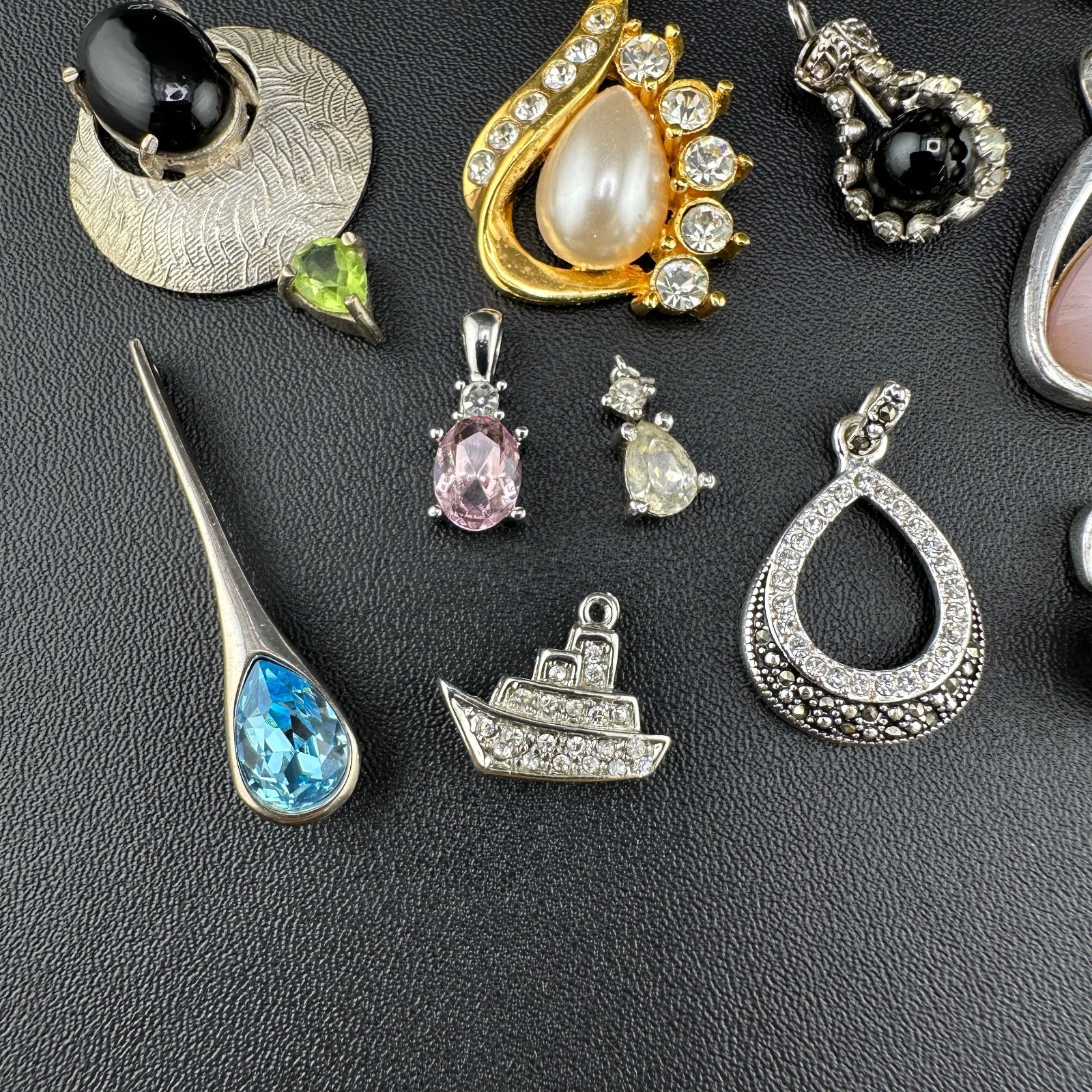 Vintage to Now Crystal Rhinestone Pendant Charm Lot of 28 Silver Gold Tone Mix