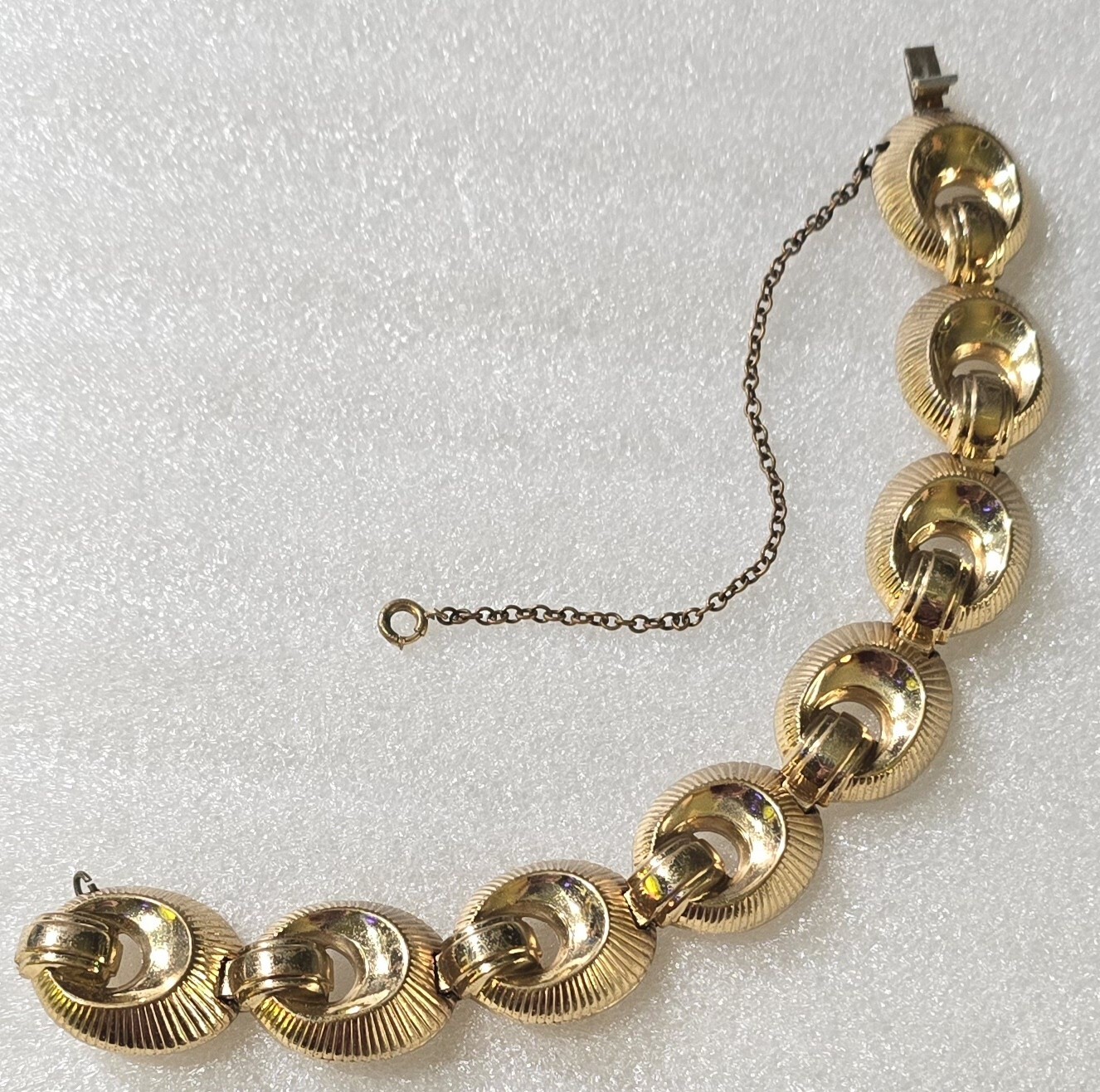 Antique Vintage Brass GF Dimensional Scallop Link Hidden Clasp Bracelet