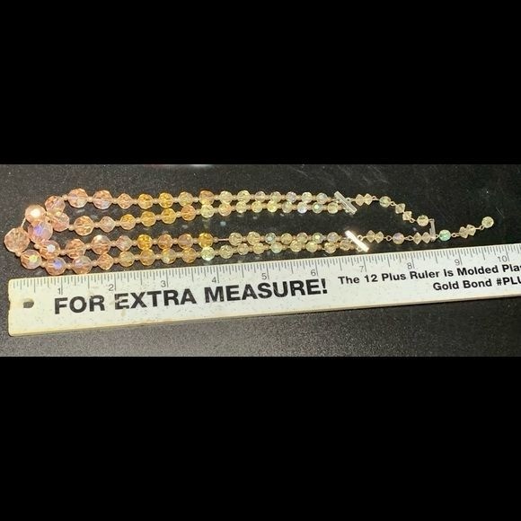 Vintage Faceted Crystal Bead Necklace With Aurora Borealis Finish 24″