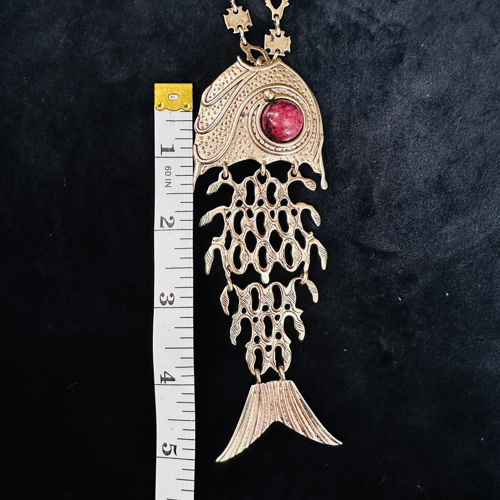 Vintage Bohemian Articulated Fish Pendant Heavy Link Chain. Gypsy Hand Made