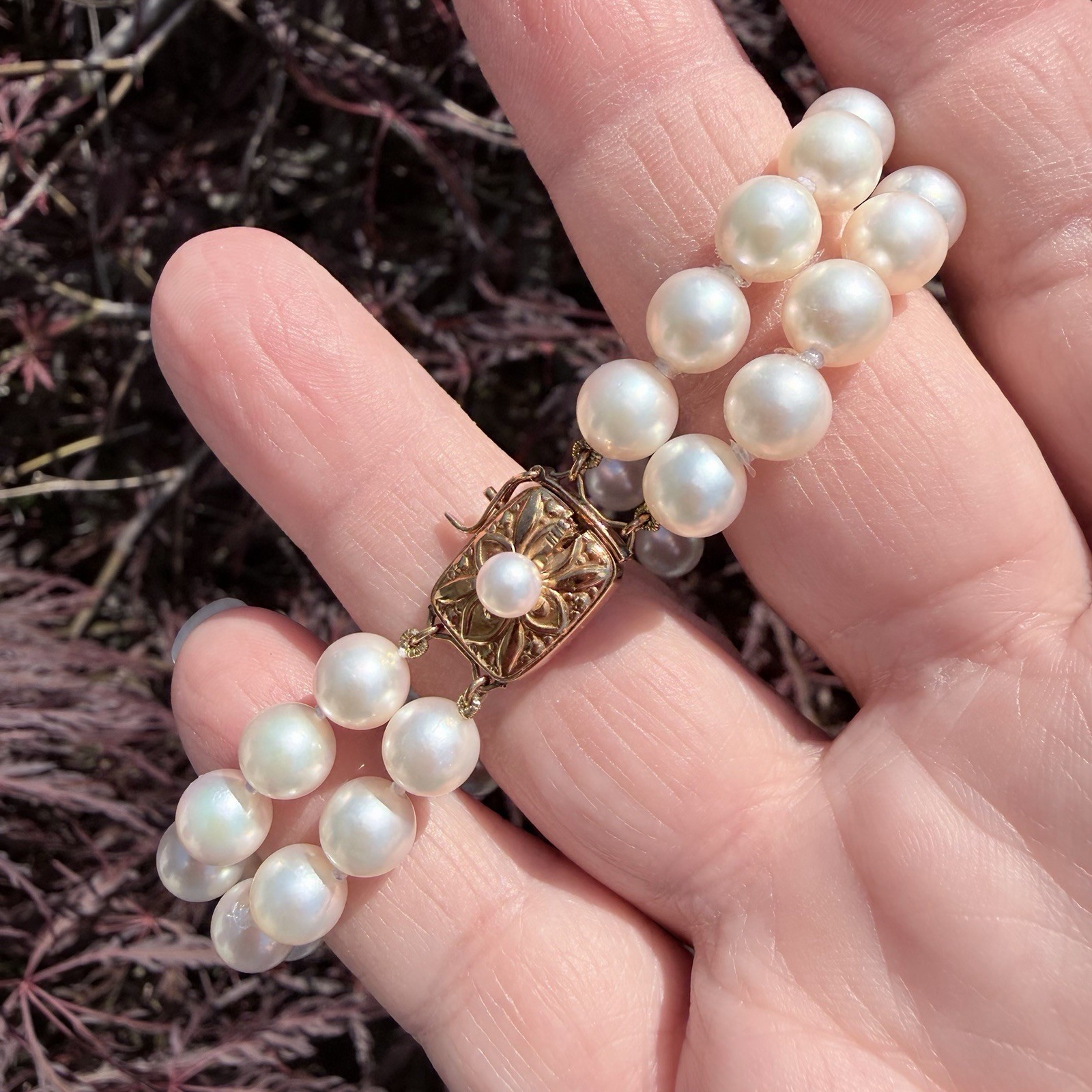 VTG Mikimoto 18K Gold Double Strand Akoya Pearl Bracelet Excellent Condition