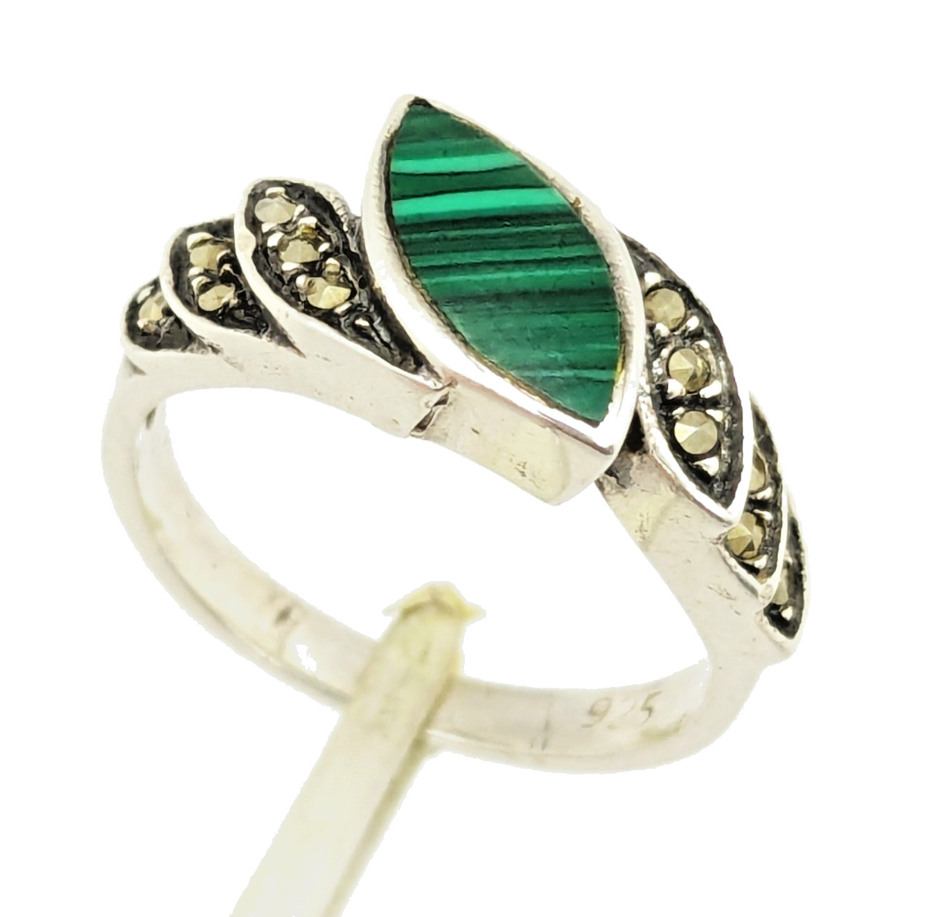 Vintage Elegant RING Silver 925 with Malachite stone -size: 7.25US (17.5mm)| #30