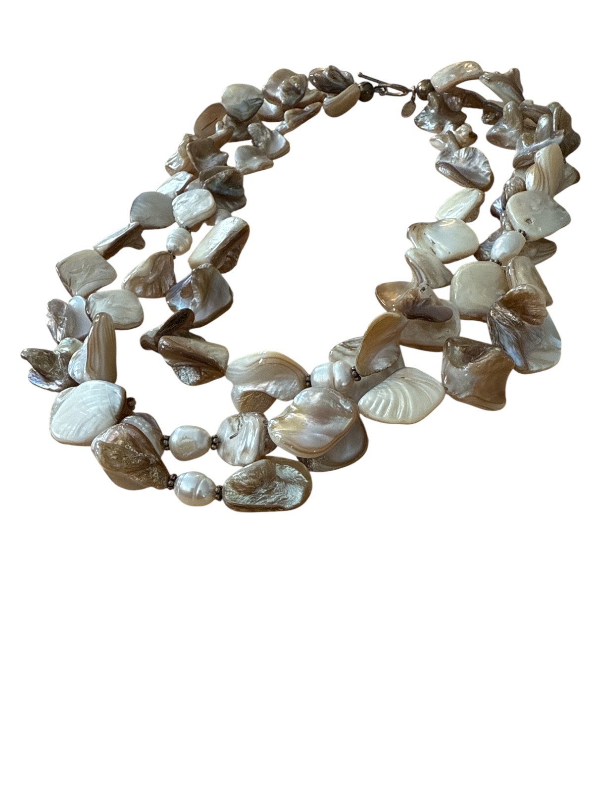 VTG 925 Sterling Silver Clasp Donna Dressler 3 Strand MOP Statement Necklace