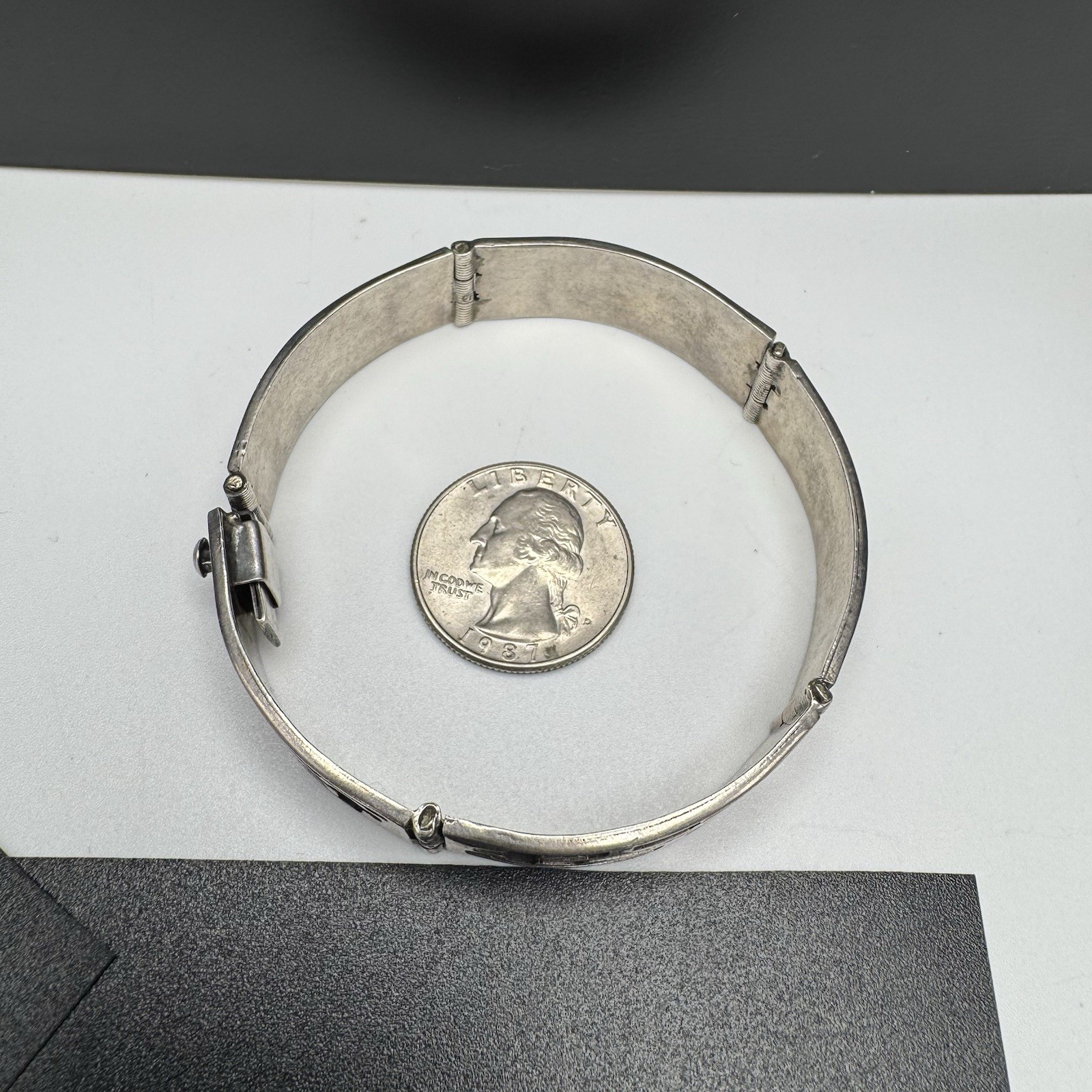 Vtg Mexican Sterling Silver Panel Bracelet Geometric Design IF-09 MEX925 32.9g