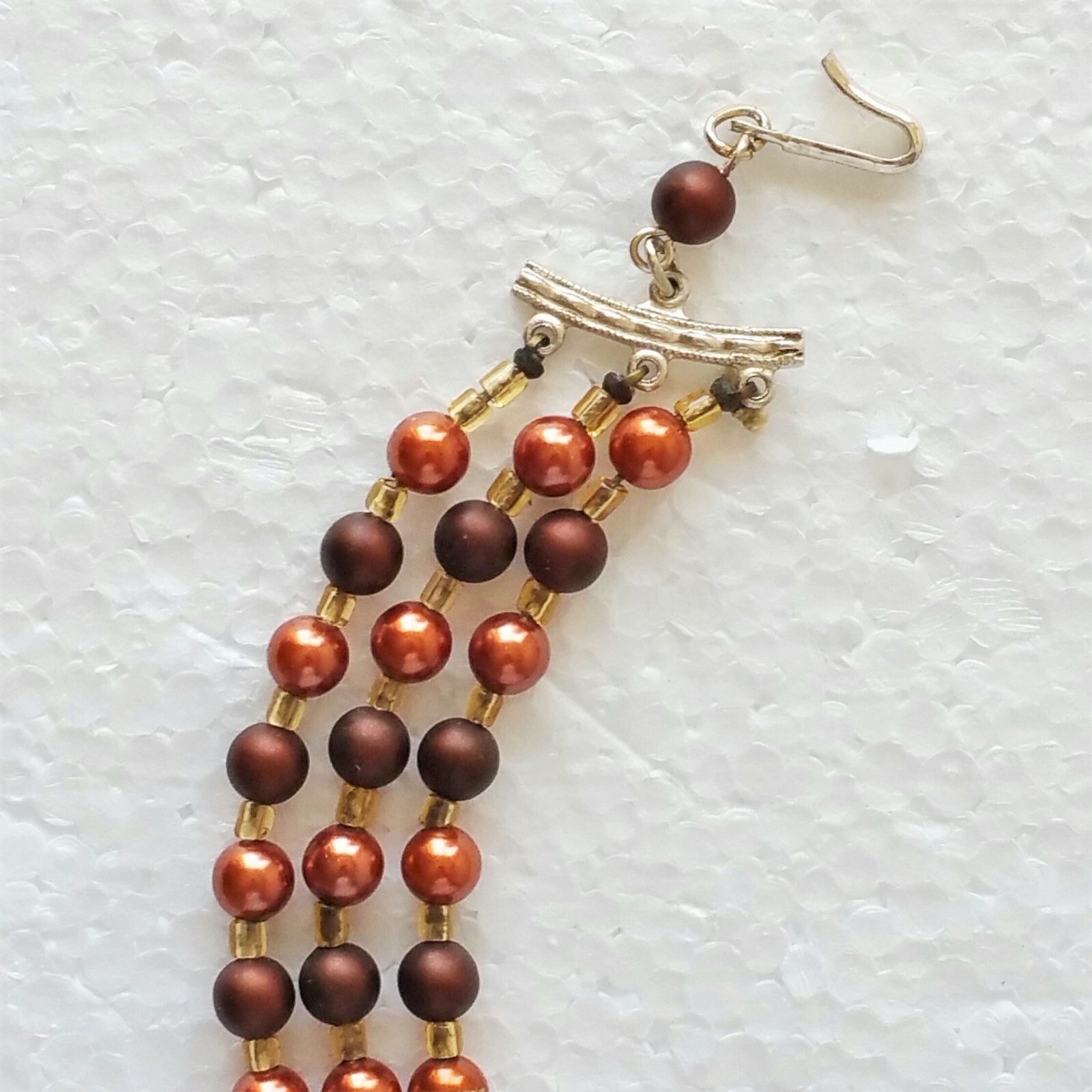 Vintage Womens Necklace Bronze Copper Gold Tone Beads Art Deco 3 Strands