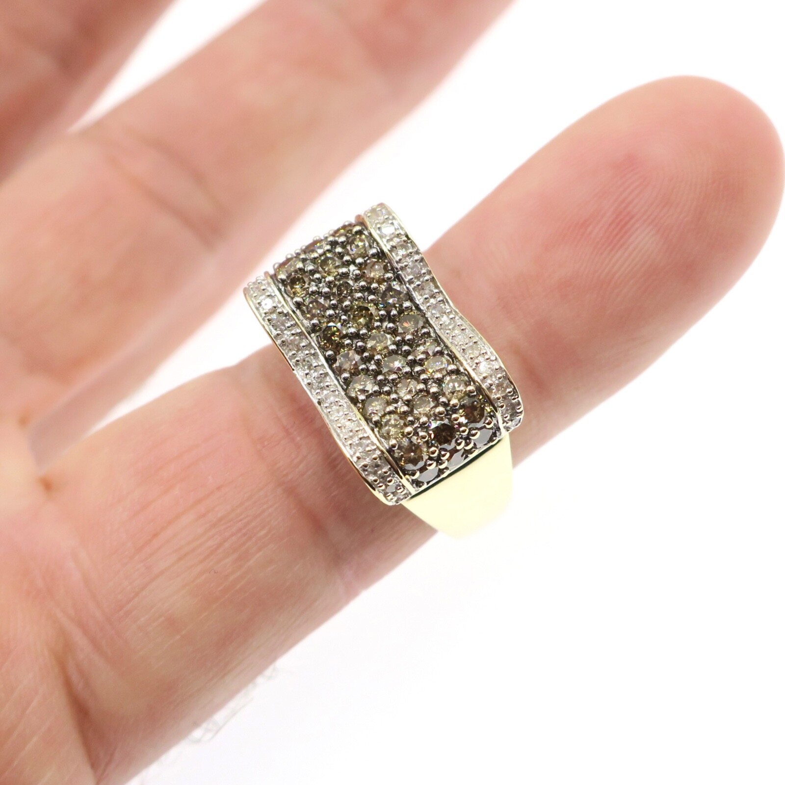 10k Solid Yellow Gold 1ct Natural Champagne and White Diamond Ring Size 8