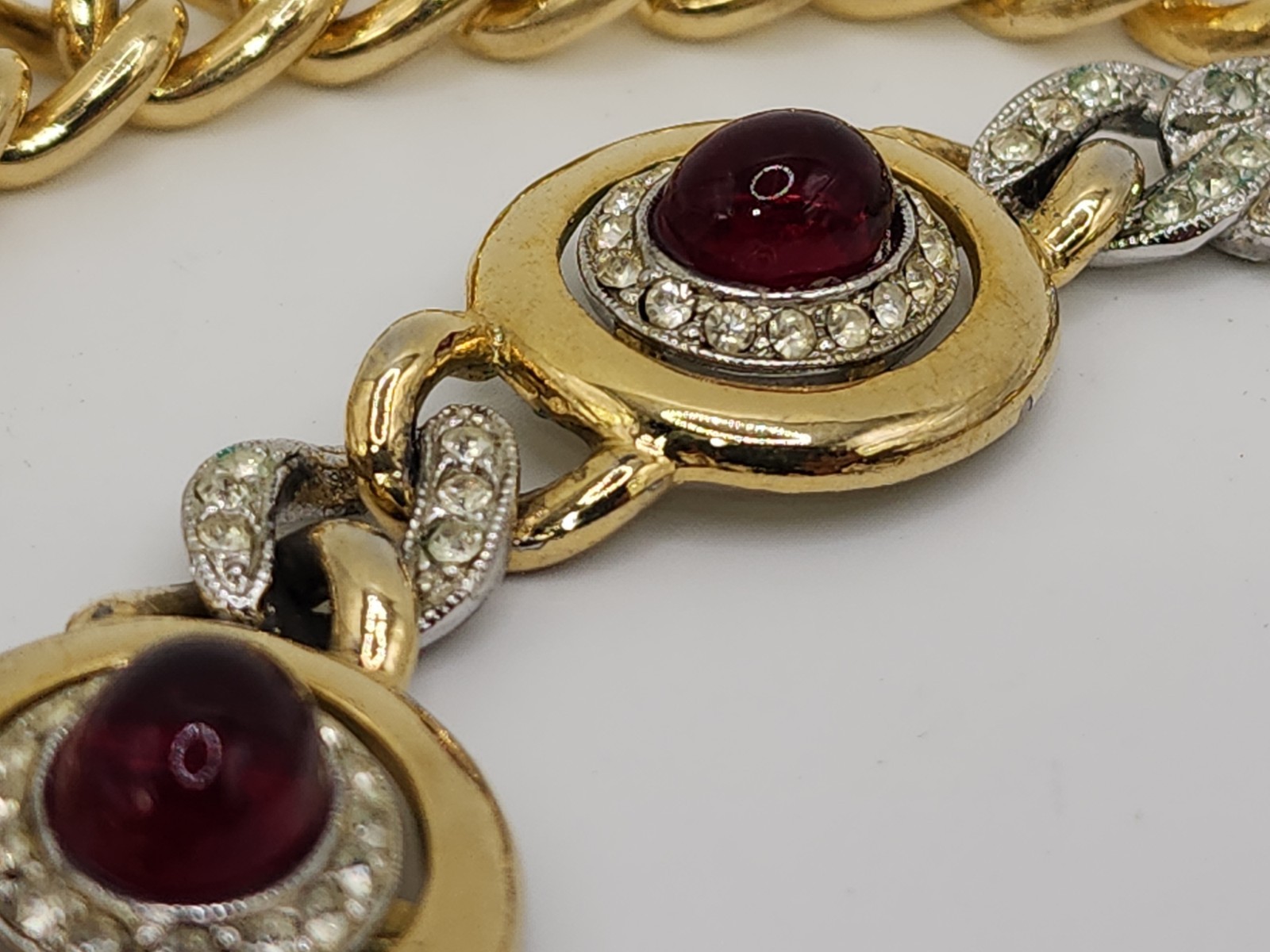 VINTAGE KENNETH LANE RARE 3 PIECE NECKLACE & EARRING SET GOLD RED CABOCHON