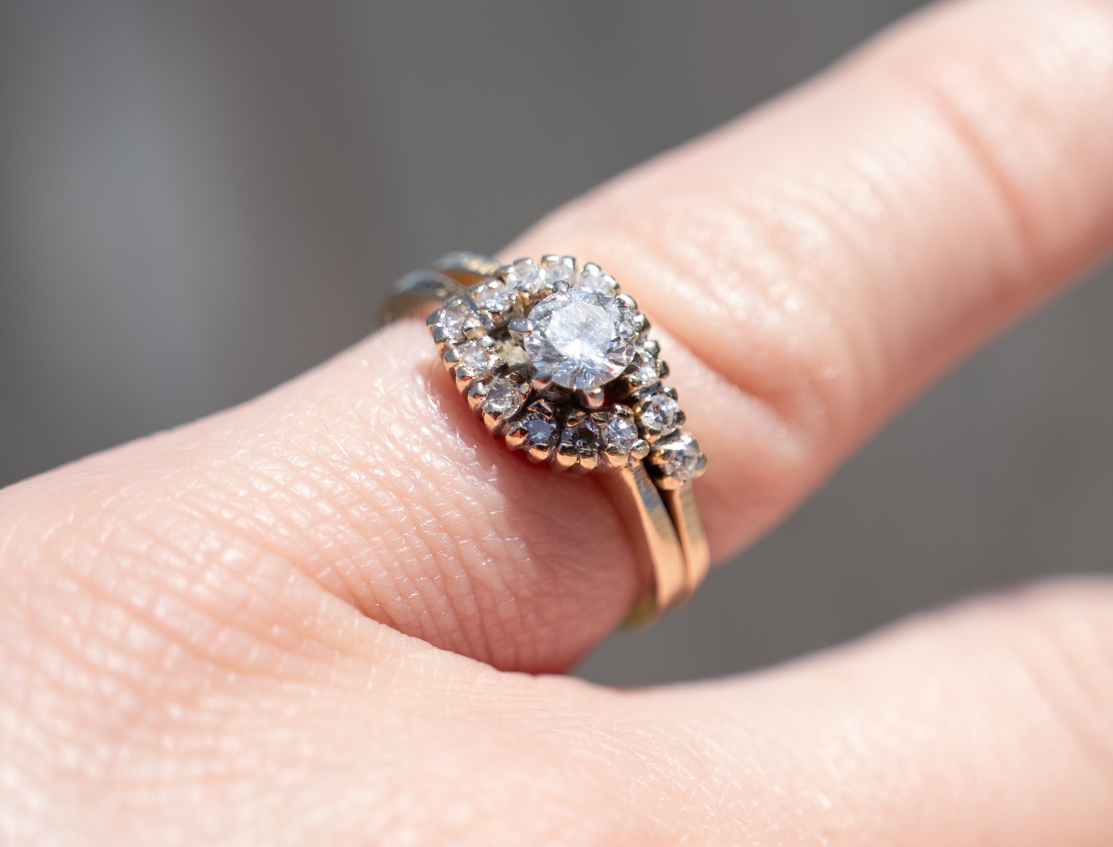 Vintage Old European Cut (OEC) 14K Gold Diamond Cluster Ring Wrap size 6-6.5