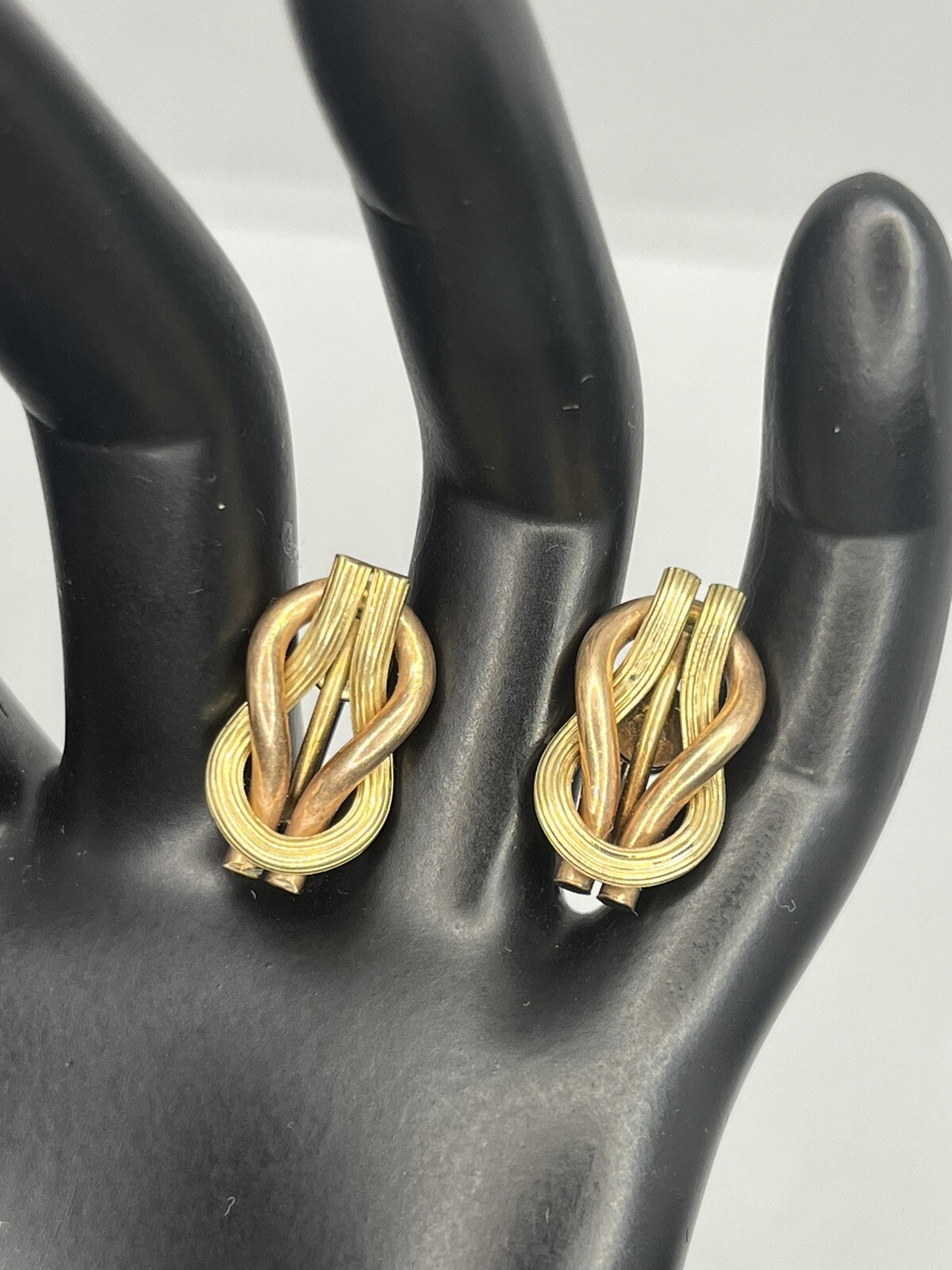 Two tone 12k gold over sterling silver love knot screw back earrings vintage