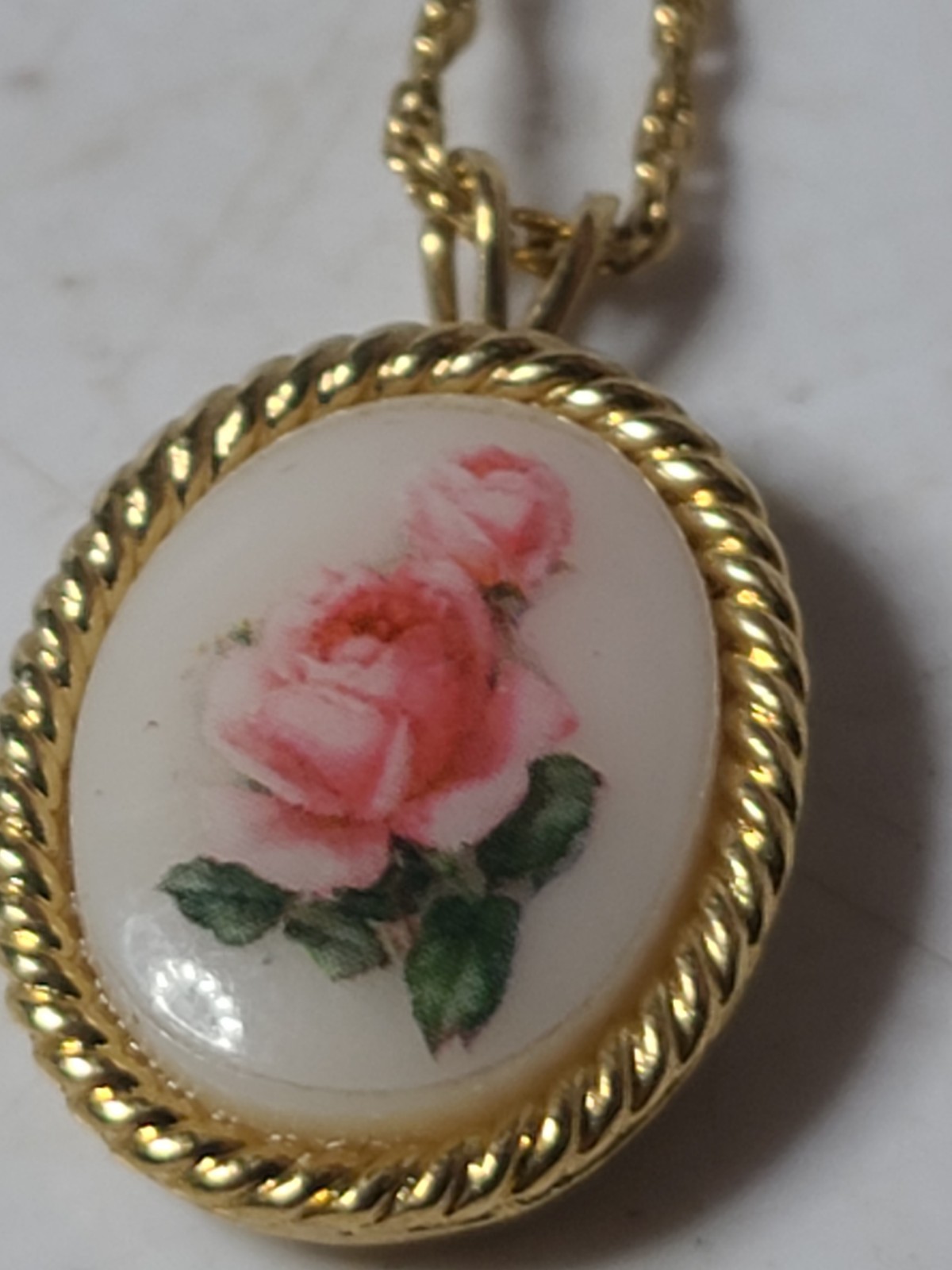 Vintage Signed Trifari 3/4 Inch Flower Pendant & 18″ Chain Both Marked