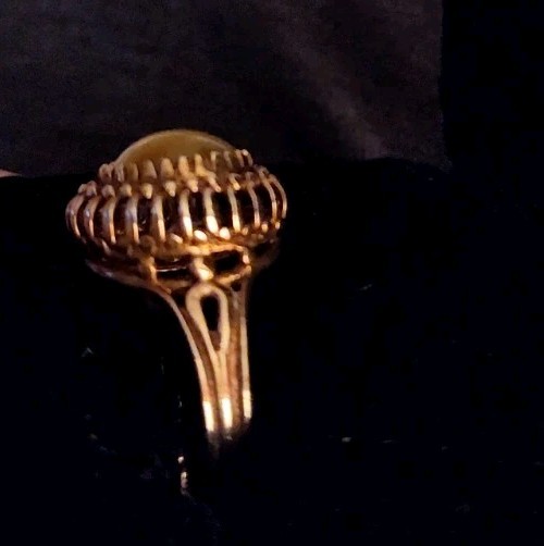10K Yellow Cat’s Eye Cocktail Ring-Yellow Gold-Synthetic, Vintage MCM