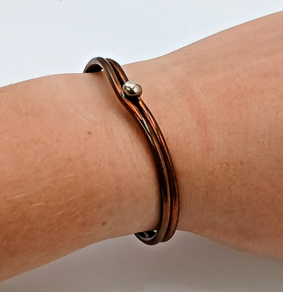 VTG Sterling Signed Cuff Bracelet 2.5in Unisex Solid Stacked Tube 15g Bead