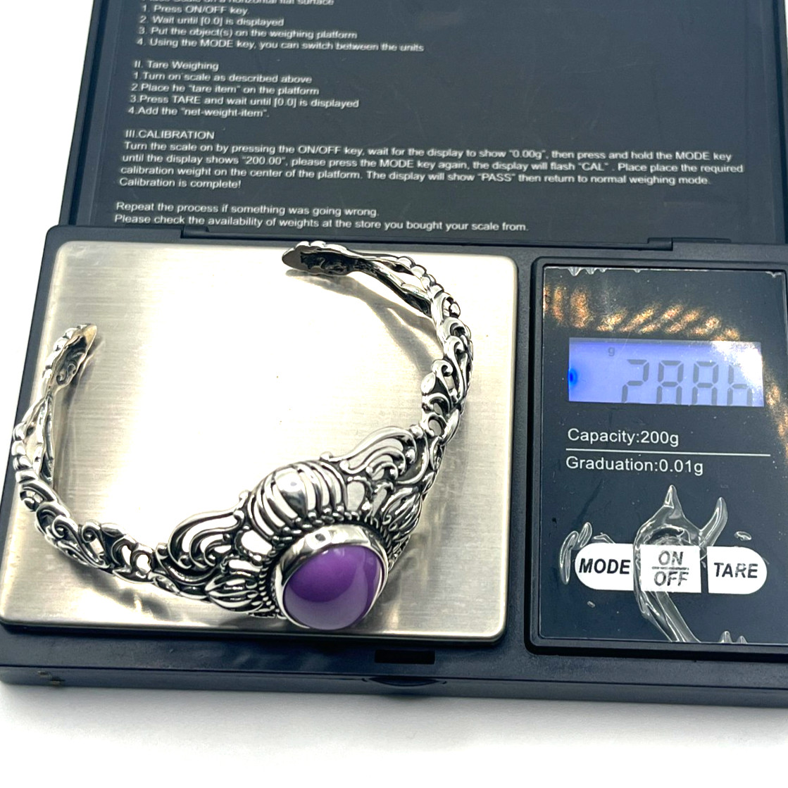 VTG Carolyn Pollack Cuff Bracelet Purple Charoite Cabochon Scroll Sterling 925