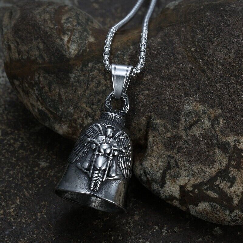 Guardian Angel Wings Motorcycle Rider Bell Free Chain Necklace Biker Luck Ryder