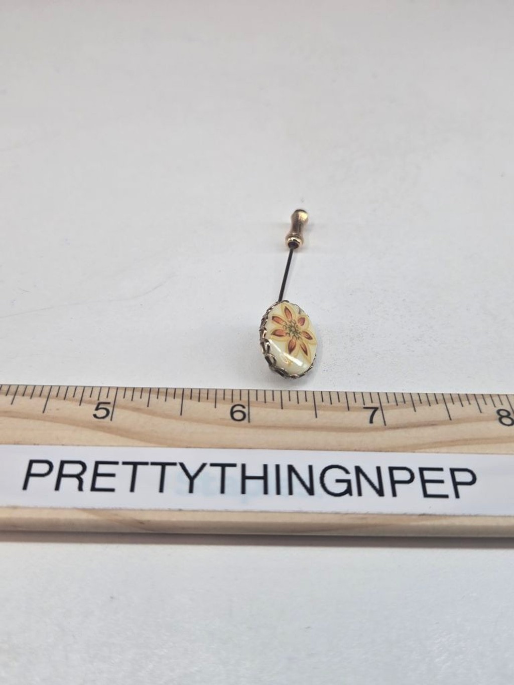 Lenox Stick Pin Cream & Orange Floral Women’s Brooch 14k Gold Plated Vintage