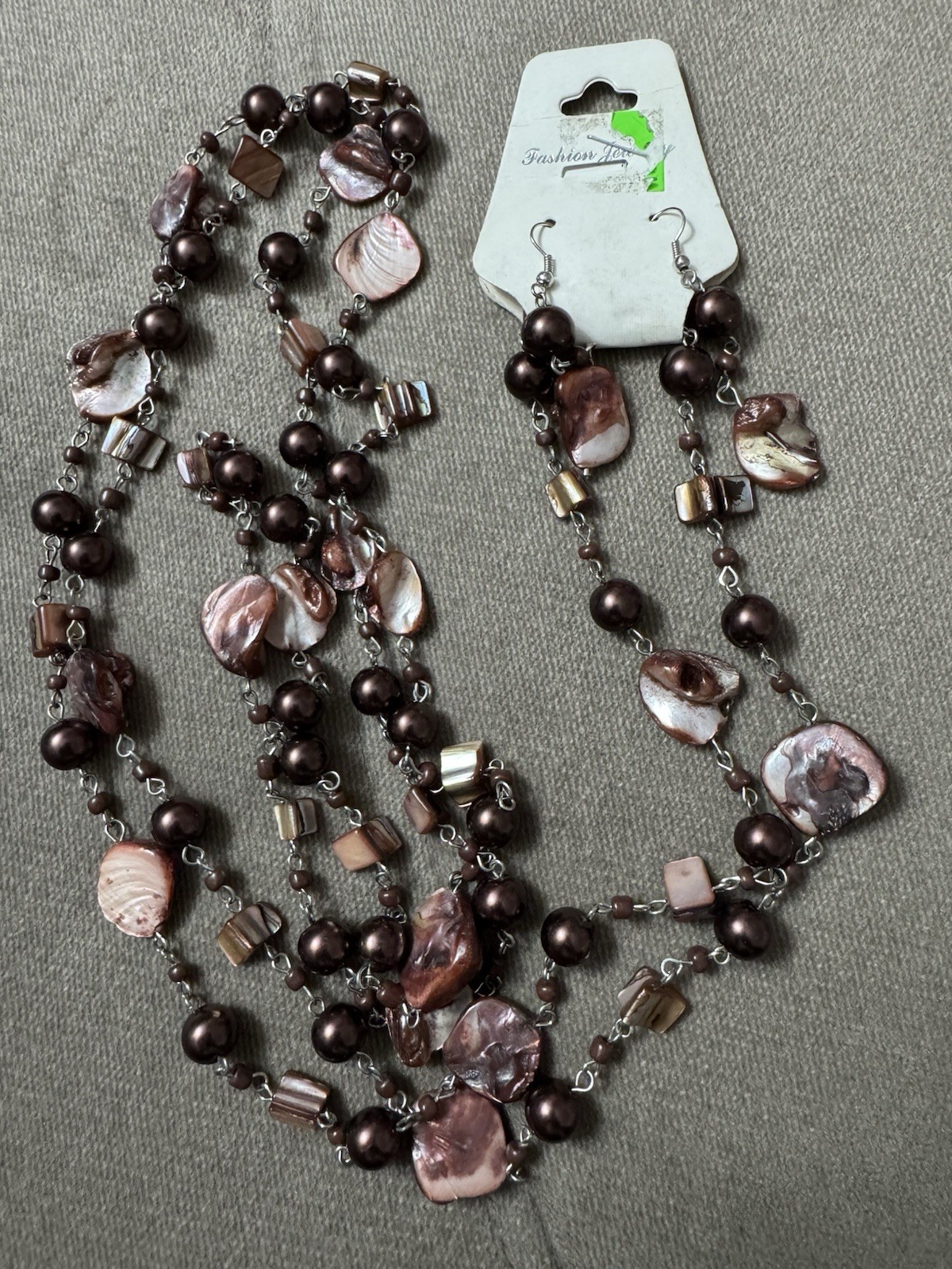 Brown Faux Pearl and Shell Jewelry Set