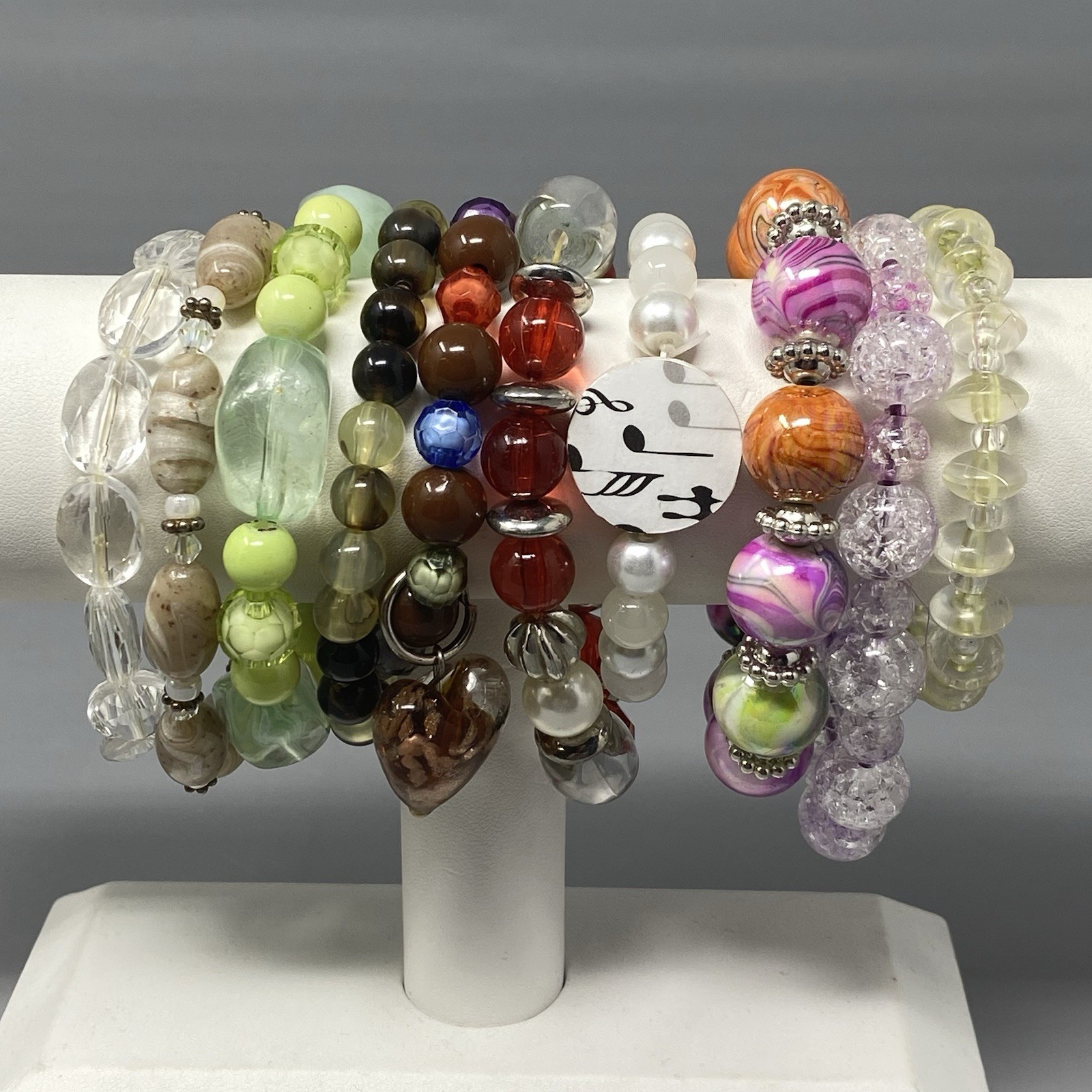 Acrylic Beaded Bracelet Lot Stretch Craft Multicolor Chunky Lot of 10