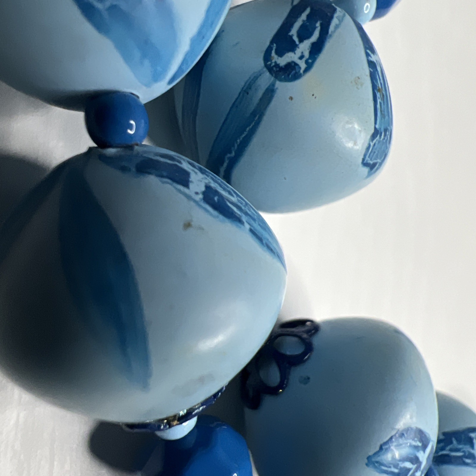 Hong Kong Blue Painted Bead Double Strand Necklace Box Tab Clasp