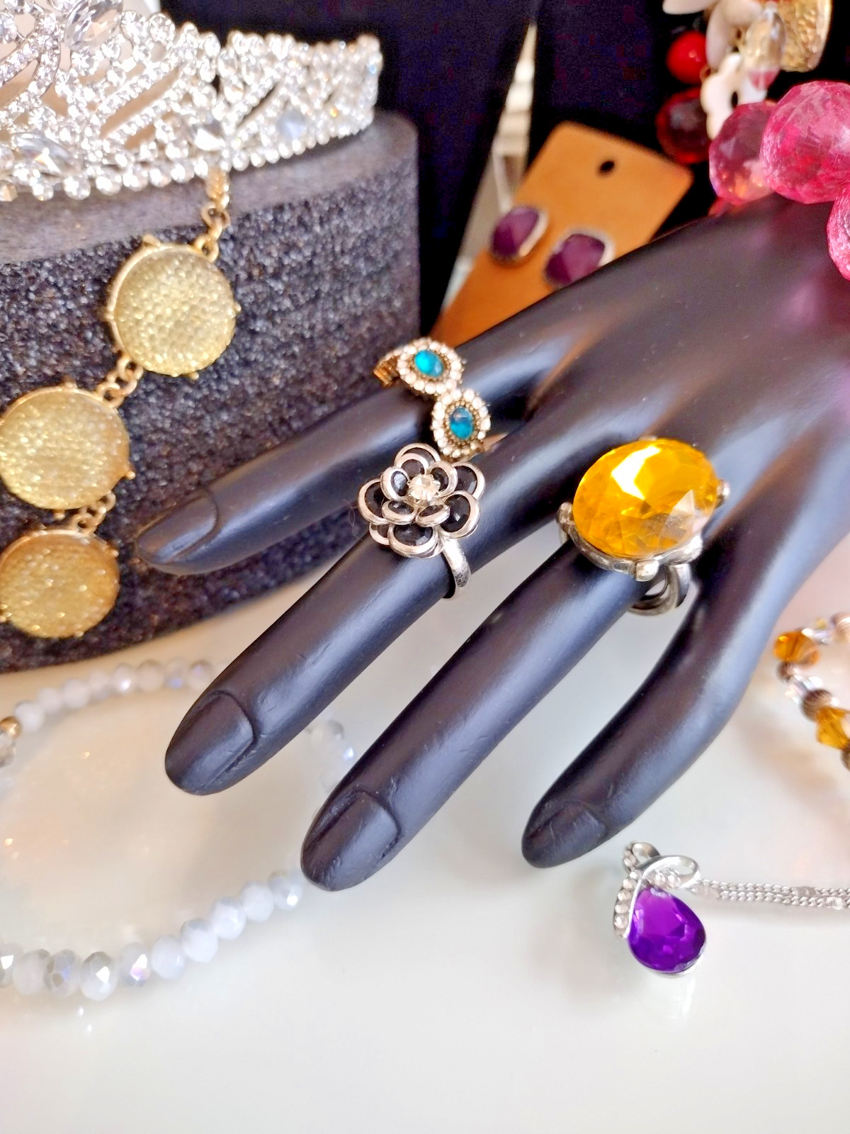 The FANCY JEWELS Lot 34 pc Faux Gem STATEMENT All Wearable Some Signed & Sets