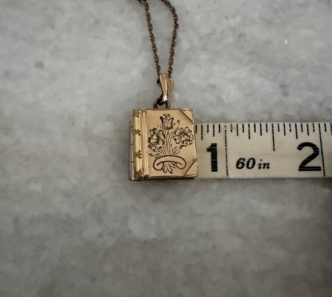 Vintage Victorian Gold Filled Locket Book Pendant JMF &Co Necklace Chain 20.50”
