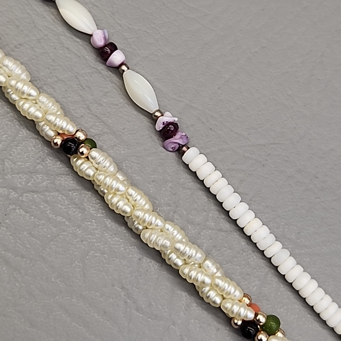 Vintage Beaded Necklace Lot of 2 MOP Faux Pearl Twist 17-18″