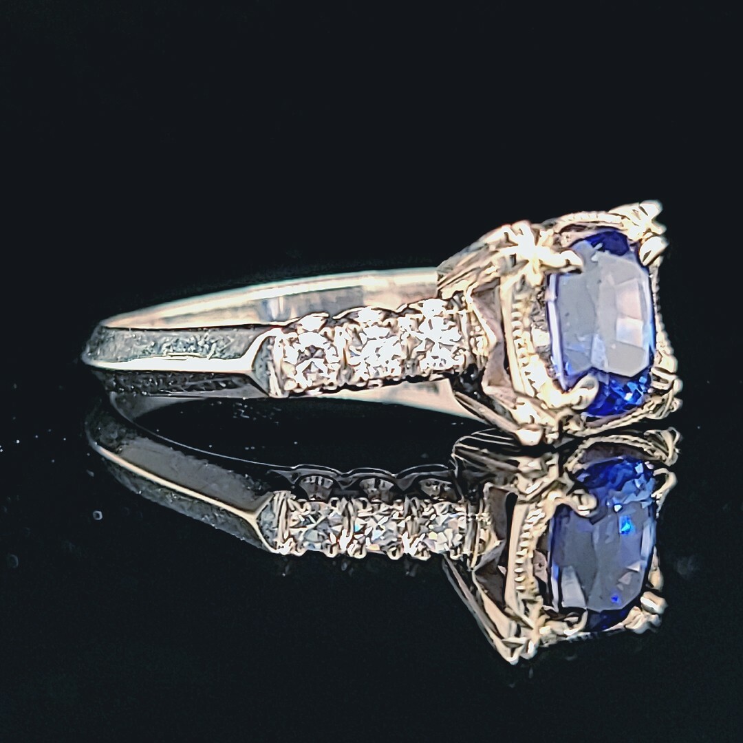 Vintage 14k White Gold Engagement Ring 1.52ct Natural Untreated Blue Sapphire