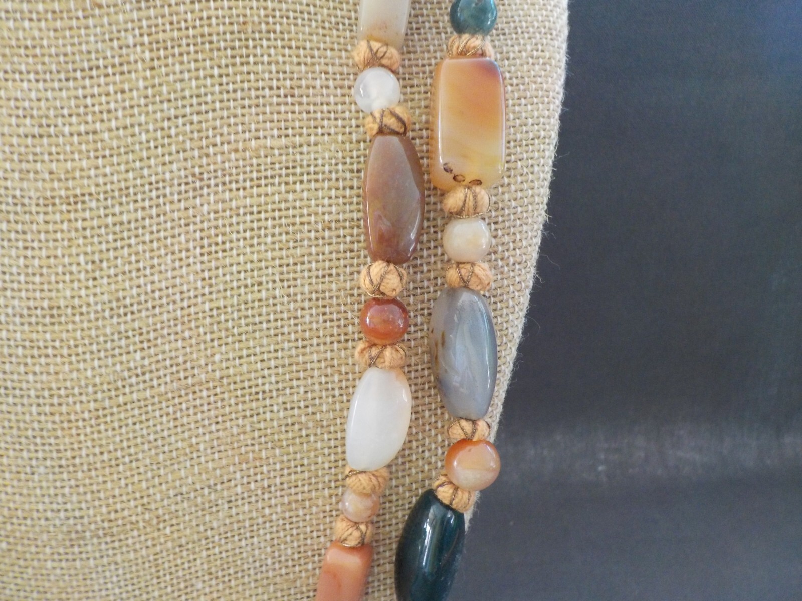 Vintage Strand Necklace Polished Mixed Stones Shapes Semi Precious Agate Quartz
