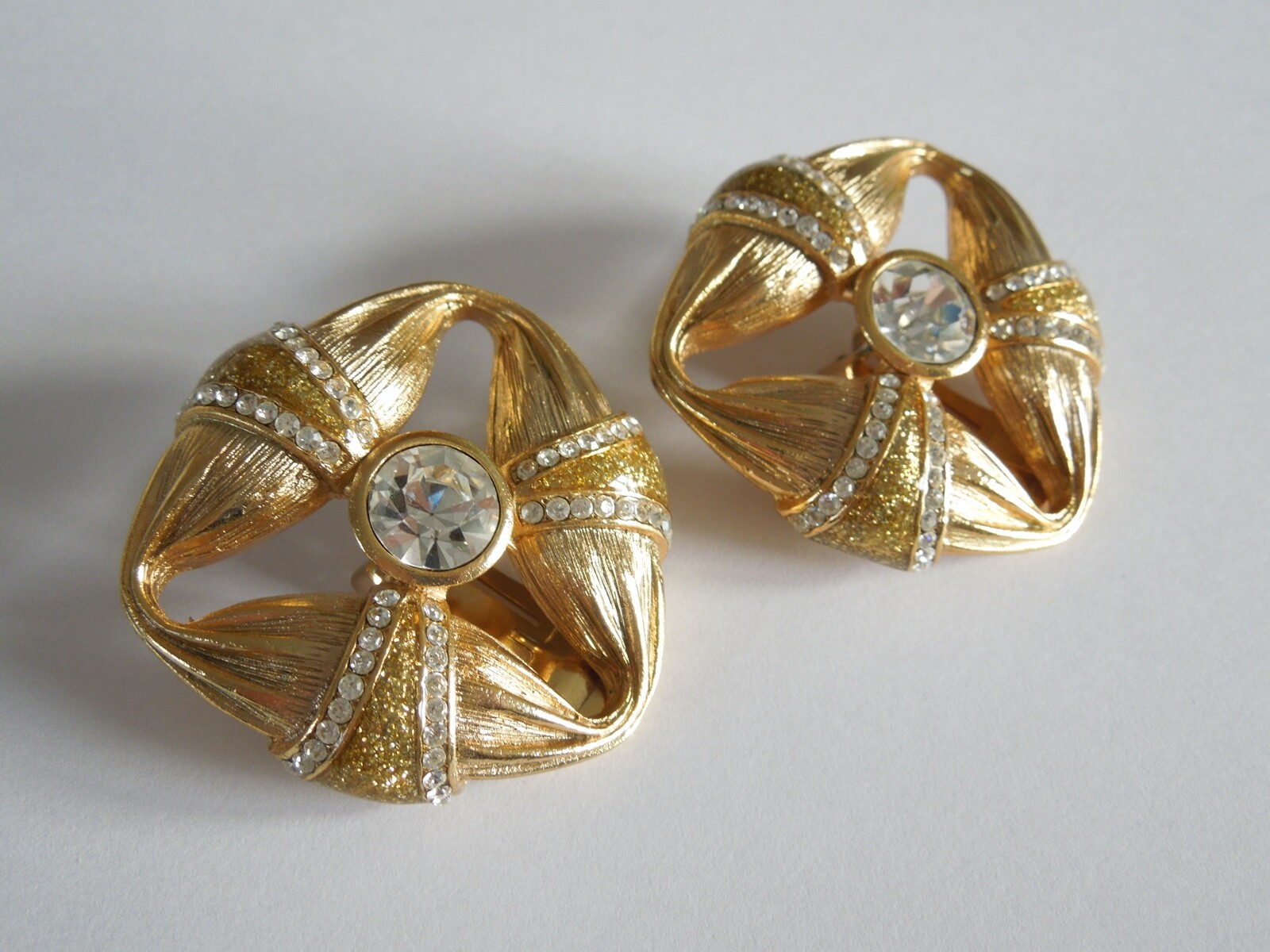 Massive Orena Paris Earrings With Clear Rhinestones 34.7 G / 3.7 X 3.5 Cm