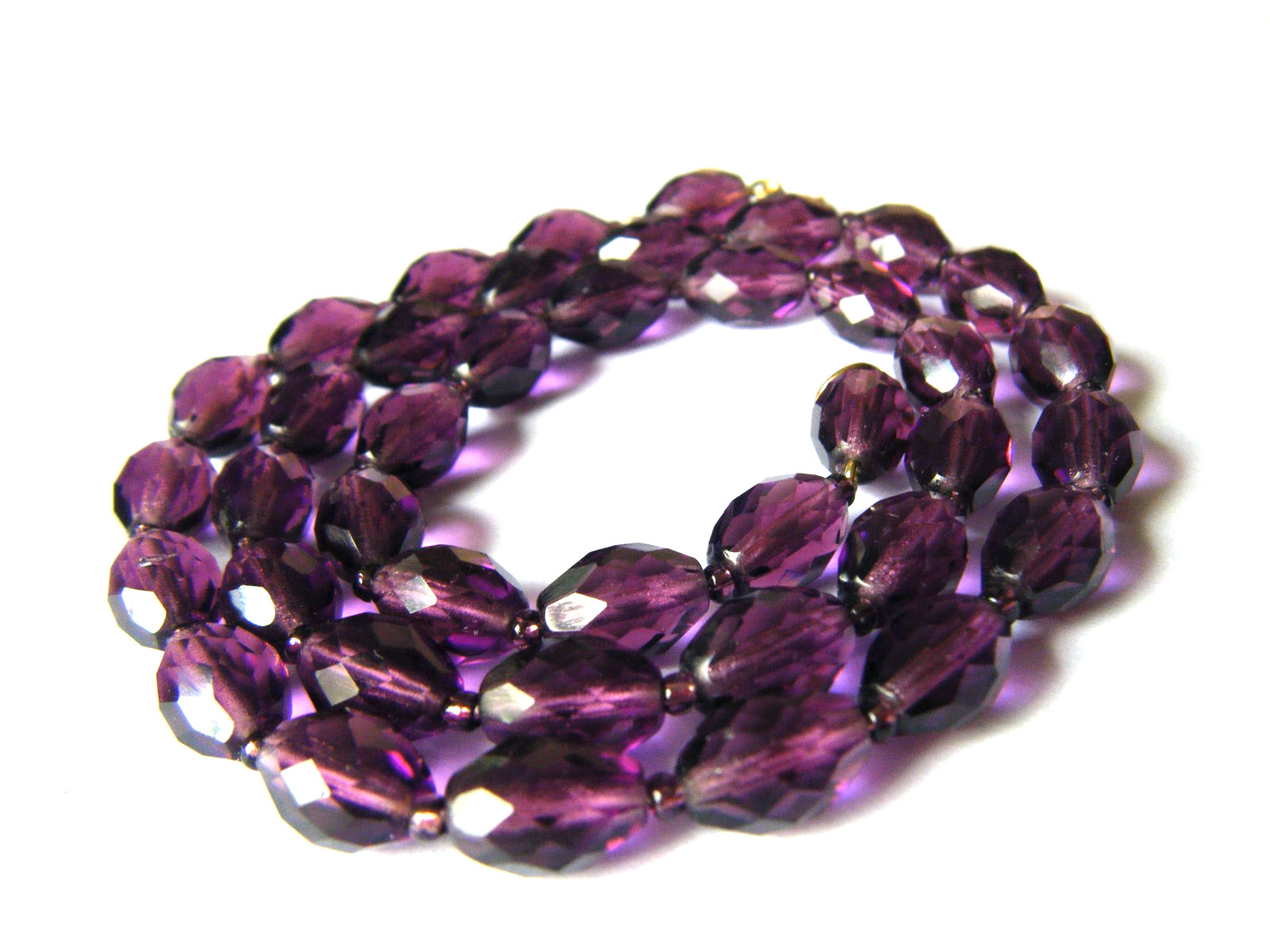 Vintage Necklace Purple Faceted Glass Beads 22″ length