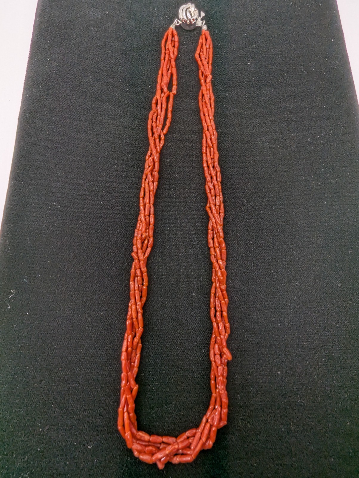Coral Necklace 5 Strand Vintage Undyed Natural Red Coral Small Tube Beads 16.2gm
