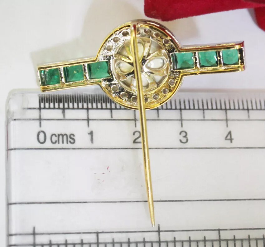 0.85ct Rose Cut Diamond 925 Silver Emerald Pearl Anniversary Wedding Stick Pin
