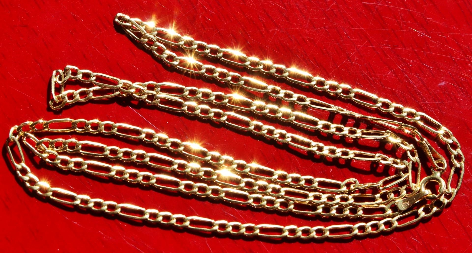 10k yellow gold necklace 24.0″ Figaro link chain vintage handmade 2.23gr
