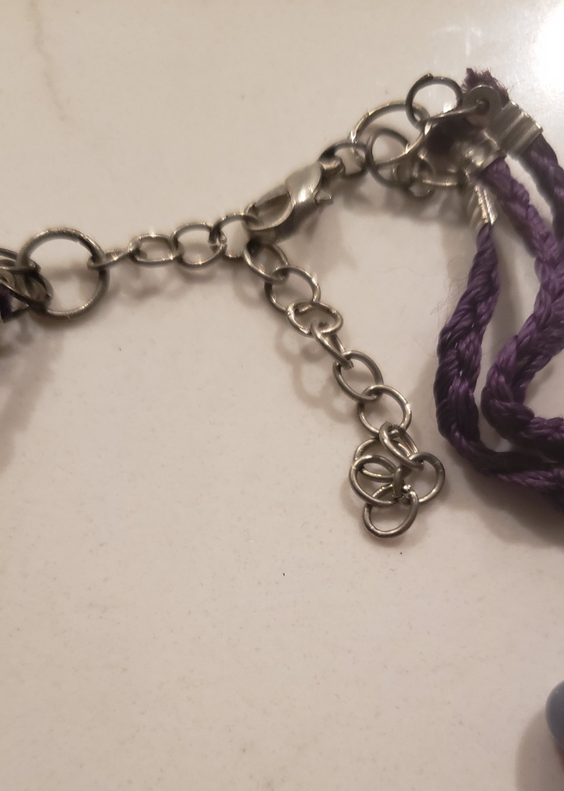 Vtg 3 Strand Multi Shade Purple Stones On A Braid Choker Necklace – 15-17″