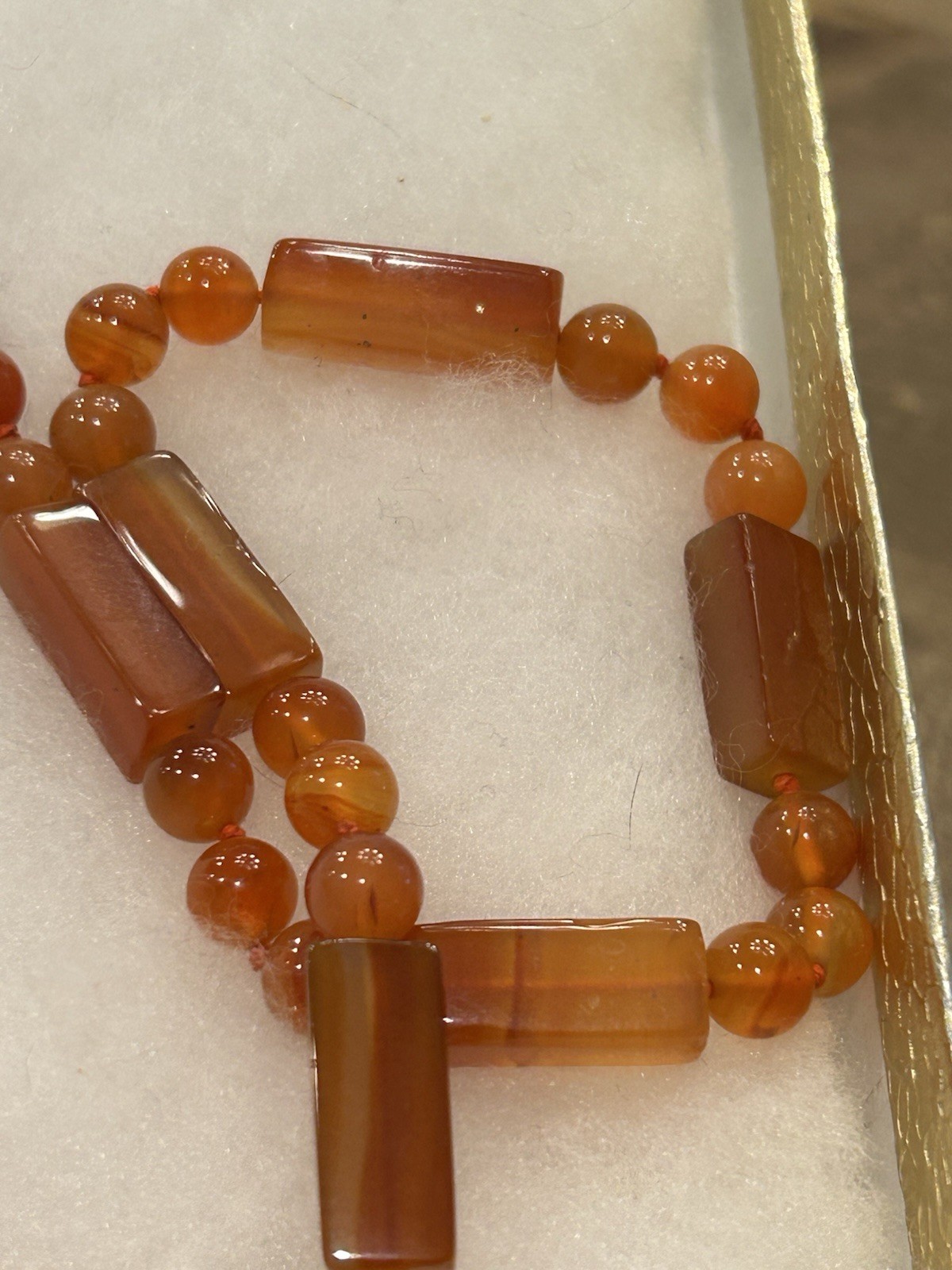 Beautiful Antique Natural Carnelian Long Stone Beaded Necklace Hand-Knotted 20”