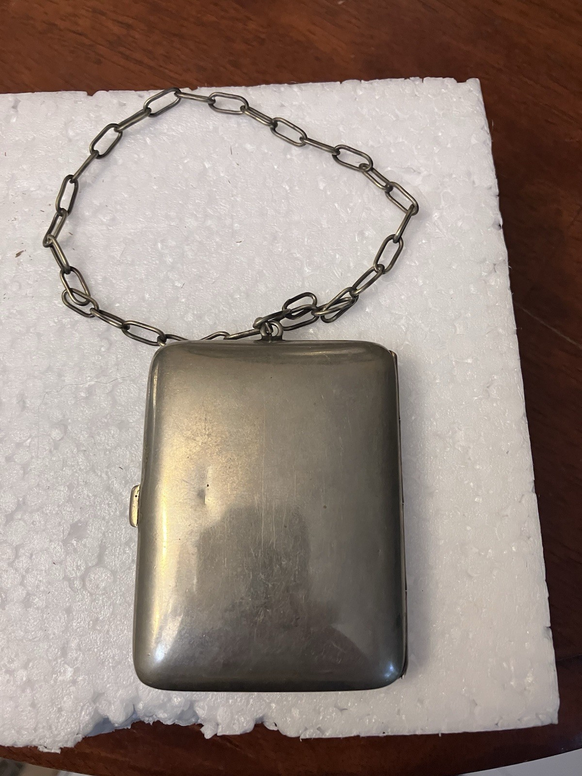 Antique Nickel Silver Clamshell Coin Case initial D Wristlet Bracelet ￼