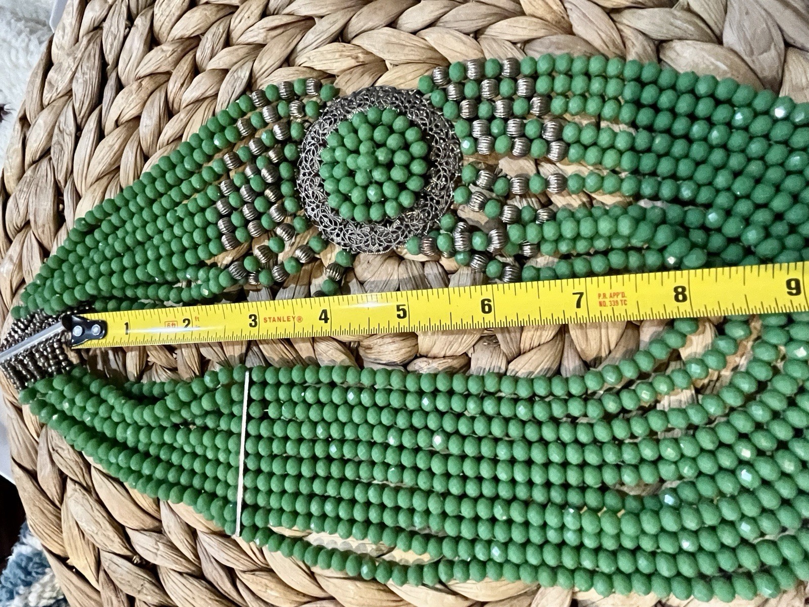 Vintage Beaded Necklace 16in Green Beads Clasp Closure Multi-Strand Set