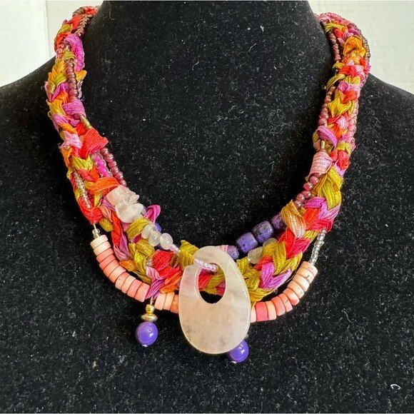 Vintage Rose Quartz Beaded Necklace Pink Agate Natural Genuine Gem Stones
