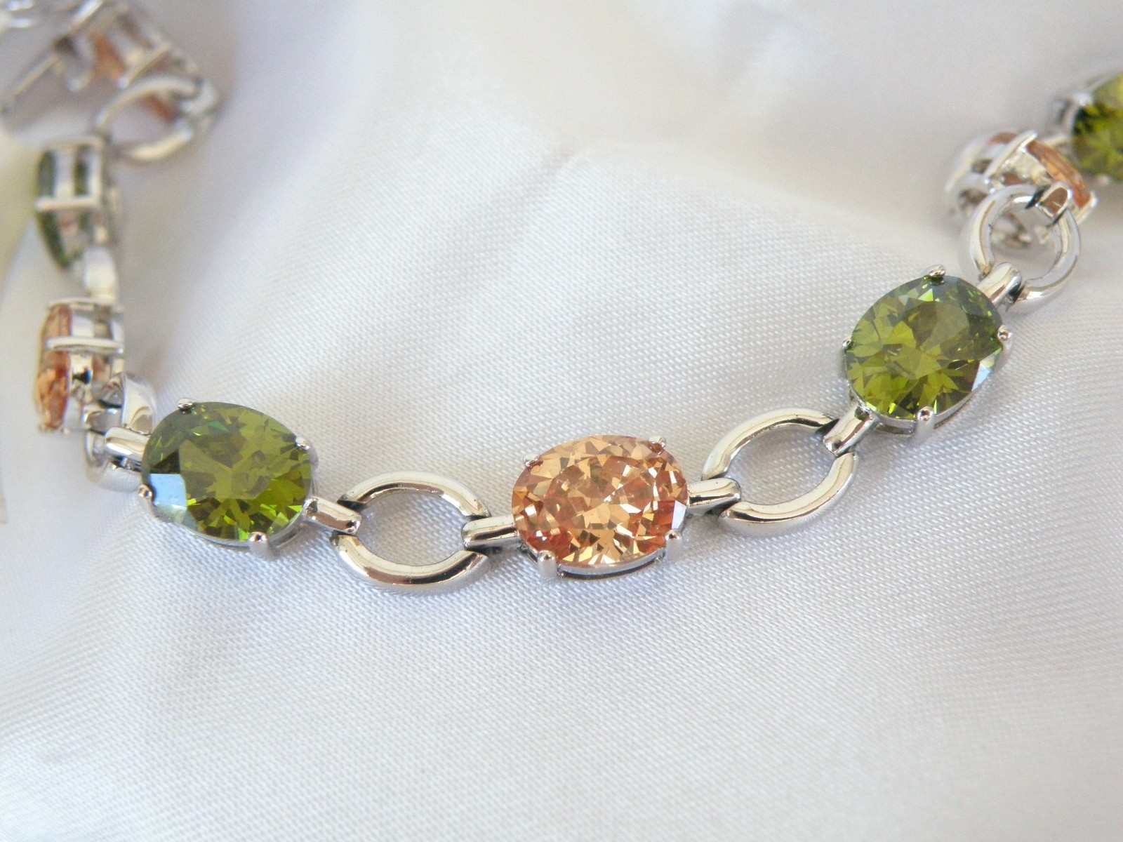 Vintage Sterling Silver 925 Gemstone Tennis Station Link Bracelet 7.5″