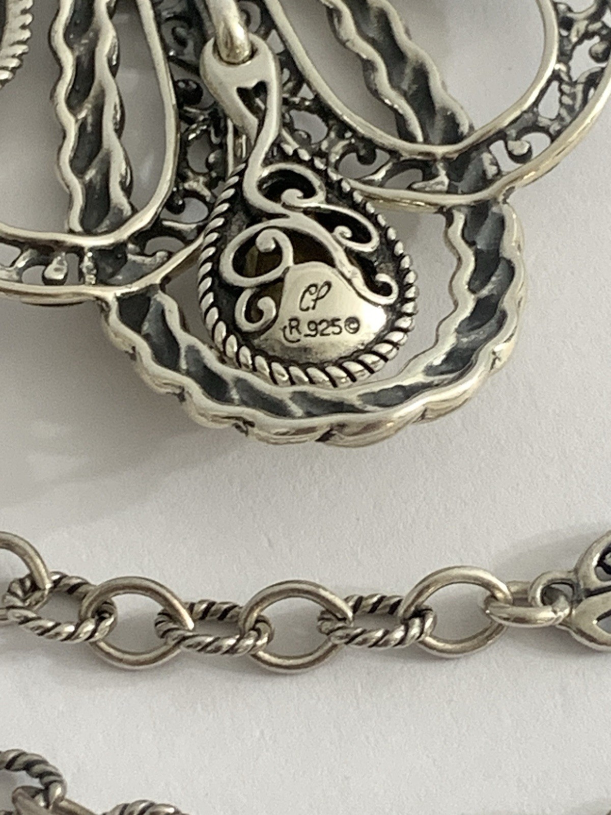 Carolyn Pollack 925 Sterling Silver Rope Design Pendant Necklace Signed Vintage