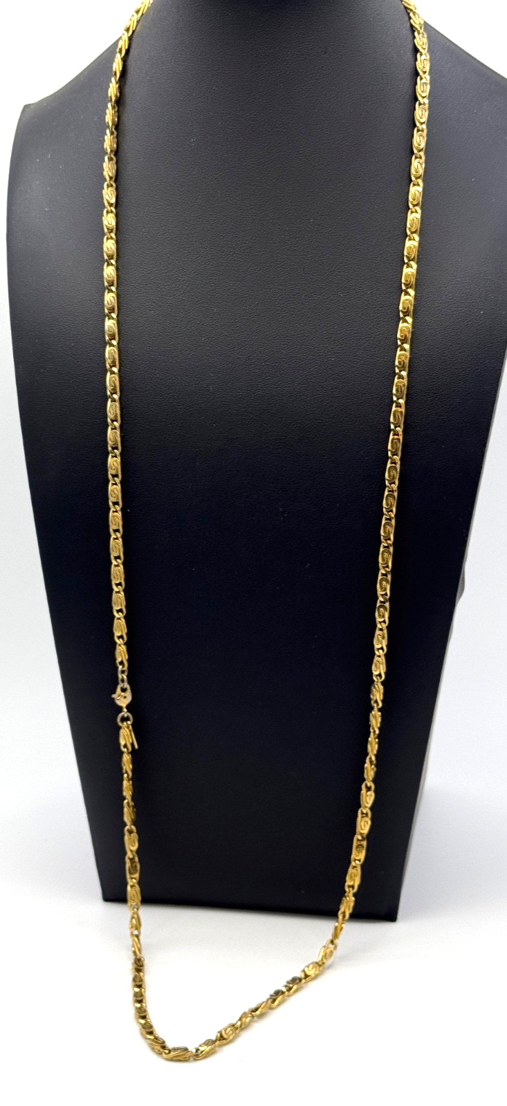 Vintage 36″ Monet Necklace Opera Gold Tone Snail Scroll Link Chain Sister Clasp